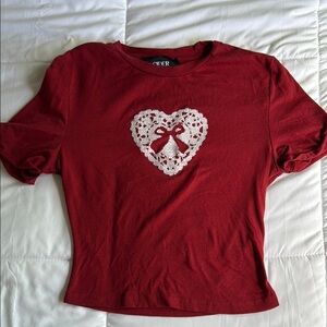 Cider Red Short Sleeve Tee with Heart Design